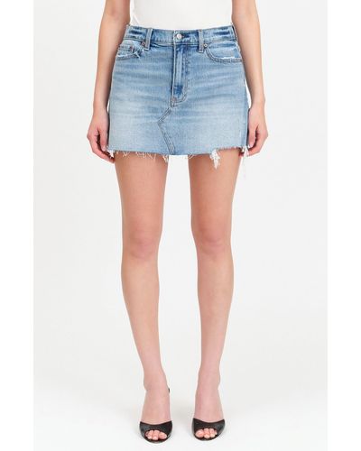 DAZE Malibu Distressed Cutoff Denim Miniskirt - Blue