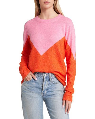 Vero Moda Plaza Colorblock Crewneck Sweater - Red