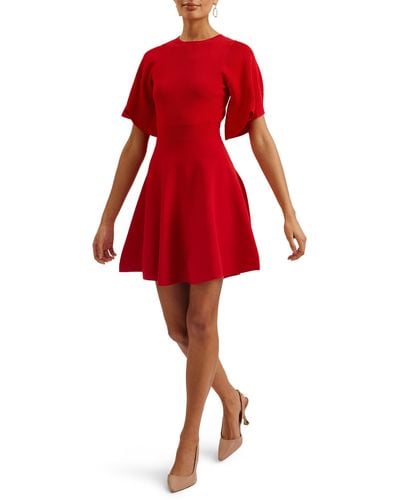 Ted Baker Olivia Rib Fit & Flare Dress - Red