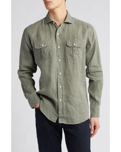 Peter Millar Florian Slub Linen Button-up Shirt - Gray