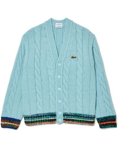 Lacoste Stripe Trim Wool Blend Cardigan - Blue