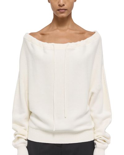 Helmut Lang Organic Cotton Drawstring Neck Sweater - White
