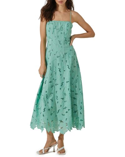Astr Floral Lace Midi Dress - Green