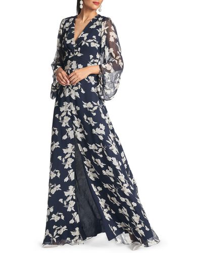 Sachin & Babi Jenny Floral Balloon Sleeve Gown - Blue