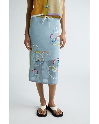 YANYAN Netty Cloud Organic Cotton Blend Pencil Skirt - Blue