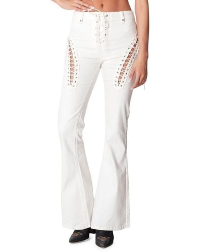 Edikted Engine Lace-up High Waist Flare Jeans At Nordstrom - White
