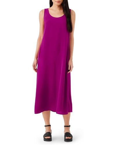 Eileen Fisher Scoop Neck Silk Georgette Midi Dress - Purple