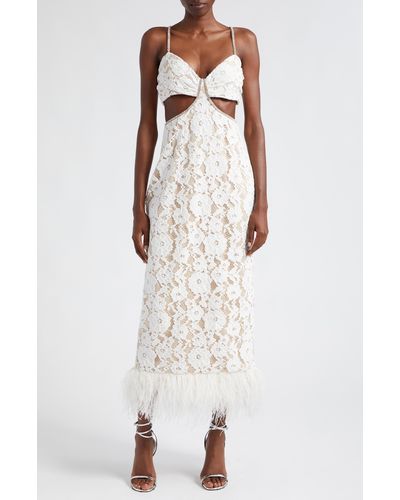 Likely Sarah Cutout Lace Feather Trim Maxi Dress - White