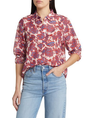 Xirena Xírena Floral Beau Cotton & Silk Button-up Shirt - Red