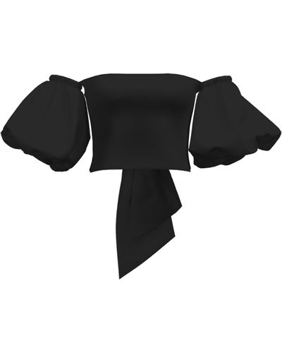 Diarrablu Zany Solid Tie Front Crop Top - Black
