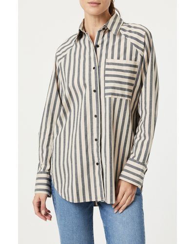 Mavi Oversize Stripe Long Sleeve Button-up Shirt - Gray