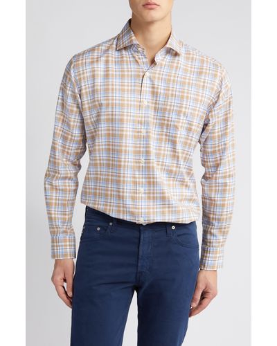 Peter Millar Stonington Summer Soft Plaid Cotton Button-up Shirt - White