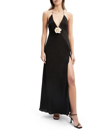 Bardot Aradia Rosette Plunge Halter Gown - Black