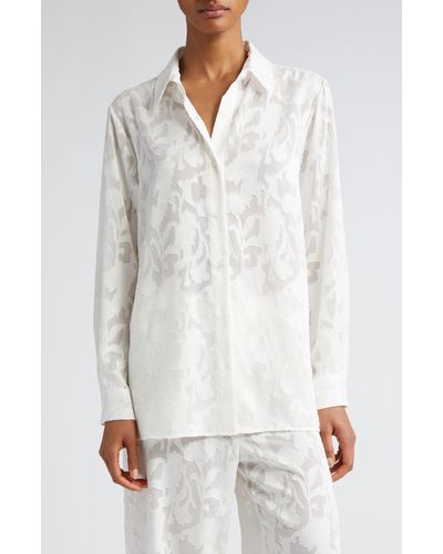 Puppets and Puppets Puppet Floral Burnout Jacquard Button-up Shirt - White
