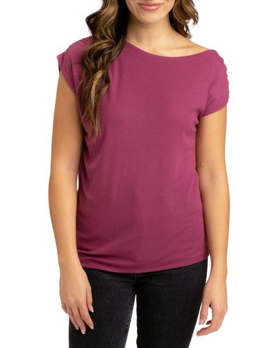 Threads For Thought Leoni Feather Ribbed One Shoulder T-shirt - Purple