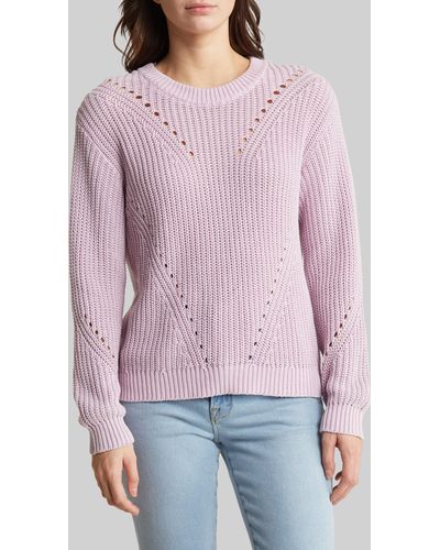Marine Layer Ramona Pointelle Accent Cotton Crewneck Sweater - Purple