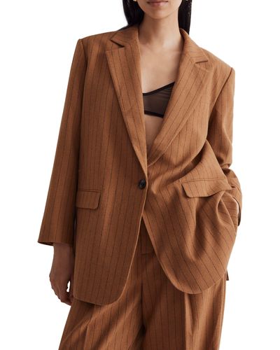 Madewell Pinstripe Oversize Wool Blend Blazer - Brown