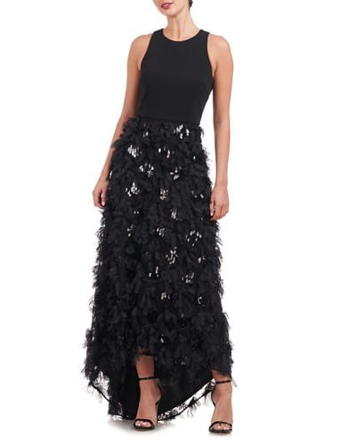 JS Collections Sleeveless Paillette Ruffle Skirt Gown - Black