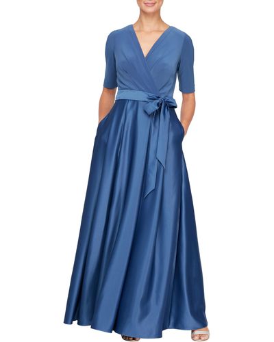 Alex Evenings Tea Surplice Neckline Dress - Blue