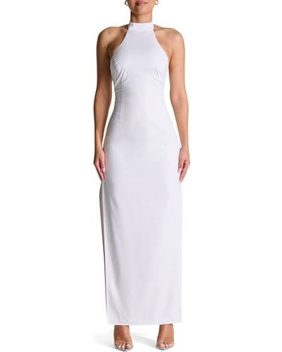 Naked Wardrobe Halter Corset Side Slit Dress - White