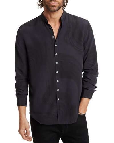 John Varvatos Estill Swirl Print Band Collar Shirt - Black