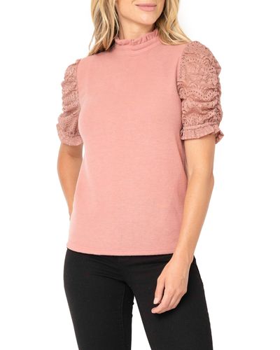 Gibsonlook Cinched Lace Sleeve Knit Top - Multicolor