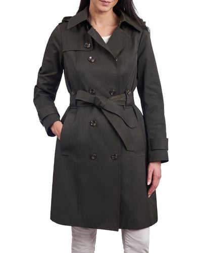 London Fog Belted Water Repellent Trench Coat With Removable Hood - Black