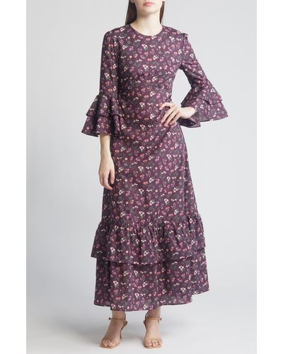 Liberty Gala Floral Tiered Cotton Maxi Dress - Purple