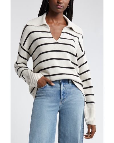 Nordstrom Stripe Cotton & Cashmere Sweater - Blue