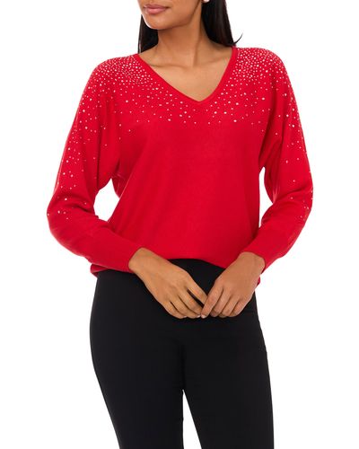 Chaus Bling V-neck Sweater - Red