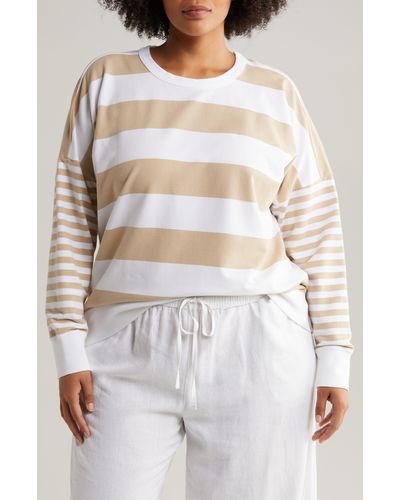 Caslon Caslon(r) Mixed Stripe Stretch Cotton Fleece Sweatshirt - Natural