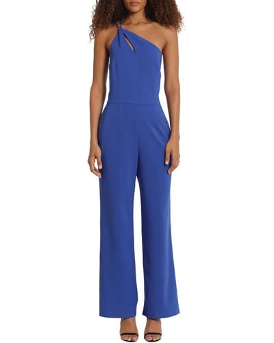 DONNA MORGAN FOR MAGGY Twisted One-shoulder Jumpsuit - Blue