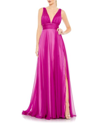 Mac Duggal Ruched Chiffon A-line Gown - Pink
