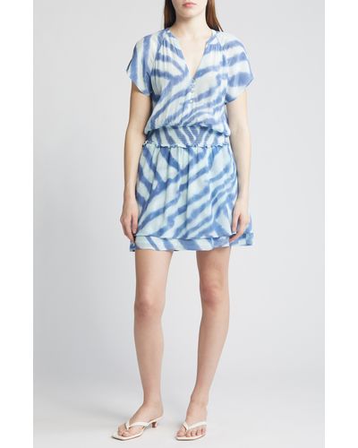 Rails Karla Watercolor Stripe Smocked Waist Dress - Blue