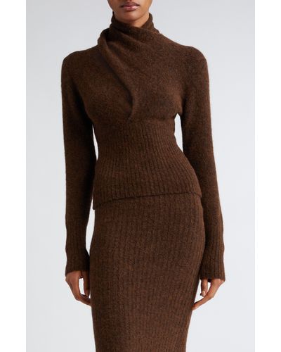 Paloma Wool Fico Scarf Tie Convertible Alpaca & Merino Wool Blend Sweater - Brown