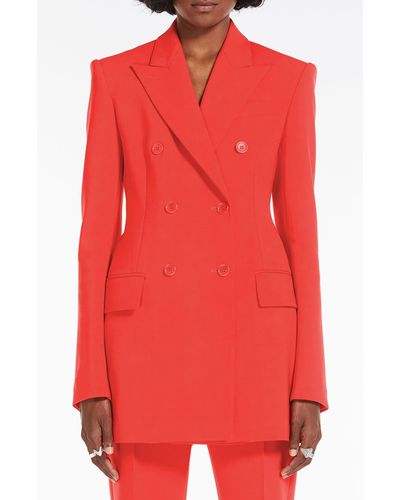 Sportmax Double Breasted Stretch Virgin Wool Blazer - Red