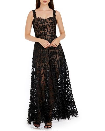 Dress the Population Anabel Semisheer Sweetheart Neck Gown - Black