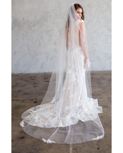 Brides & Hairpins Lace Trim Chapel Veil - Gray