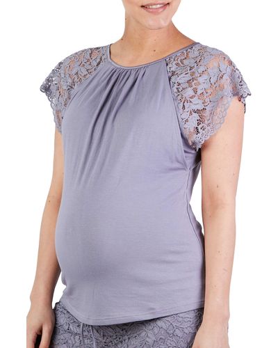Cache Coeur Sofia Lace Sleeve Maternity/nursing Pajama Top - Purple