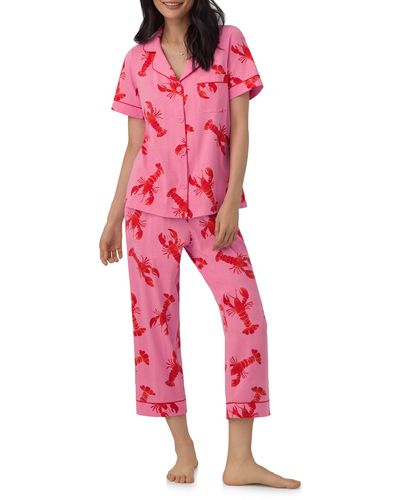 Bedhead Print Stretch Organic Cotton Jersey Crop Pajamas - Red