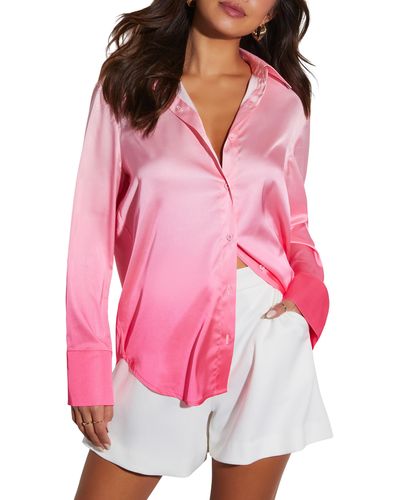 Vici Collection Lisette Ombré Stretch Satin Button-up Shirt - Pink