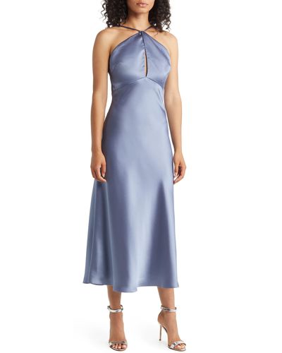 Amsale Halter Satin Cocktail Dress - Blue