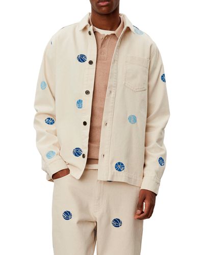 Les Deux Layton Oversize Embroidered Basketball Denim Button-up Shirt Jacket - Natural