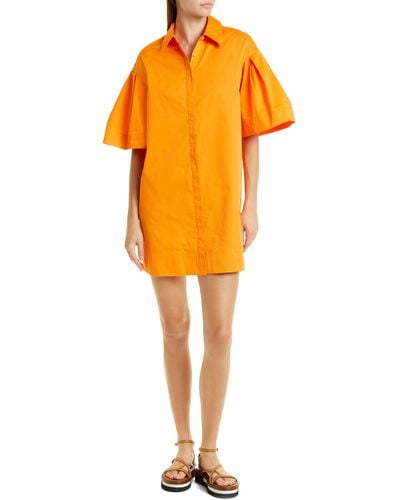 Jason Wu Puff Sleeve Cotton Poplin Mini Shirtdress - Orange