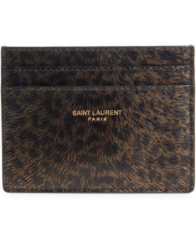 Saint Laurent Logo Animal Spot Leather Card Holder - Black