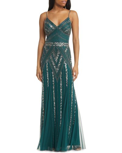 Jump Apparel Gatsby Beaded A-line Gown - Green