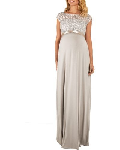 TIFFANY ROSE Maternity Mia Cap-sleeve Gown With Sequin Bodice & Full-length Skirt - Natural