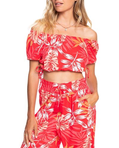 Roxy Dear Amor Ruched Crop Top - Red