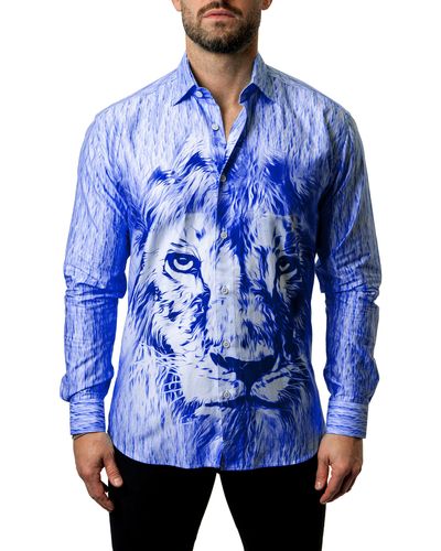 Maceoo Fibonacci Royal Lion Button-up Shirt At Nordstrom - Blue