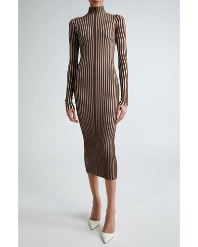 Interior The Ridley Stripe Long Sleeve Turtleneck Dress - Brown
